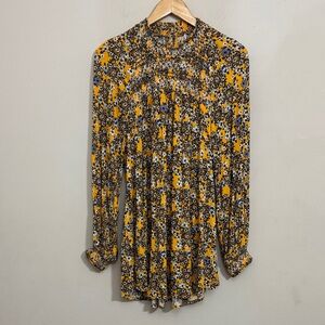 NWT Free People Flowers in Her Hair Tunic Top Yellow Floral Long Sleeve size S